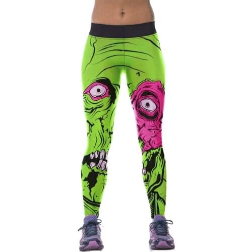 New Plus SizeMuscle Women Fitness Leggings Green Monster Leavs Printing Runny Jogging Trousers 3 Patterns