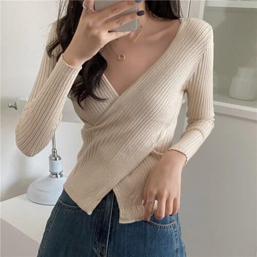 2021 Long Sleeve Knitted Thick Sweater Sexy Autumn Halter Fashion Vest Black Casual White Jumper Top Female Pullover Y2K