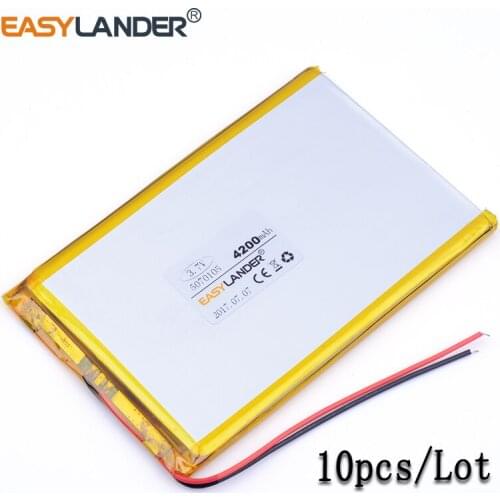 10pcs/Lot 0570105 3.7V 4200mAh Lithium Li polymer Battery For Tablet PC7 inch 8 inch 9inch Ebook IPAQ power bank DVD 5070105
