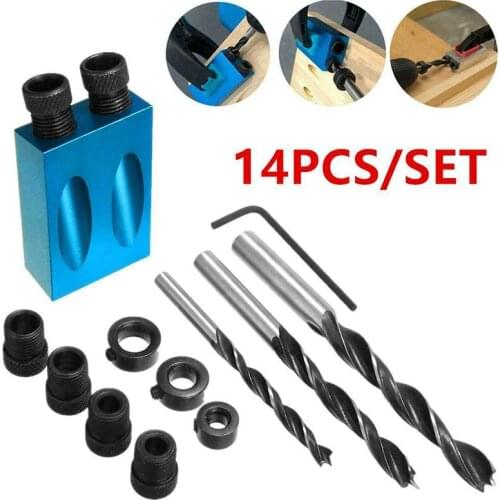 14pcs Drill Guides Bits Stoppers Sleeves Hex Key Angle Drilling Corner Pocket Hole Joints Woodworking Alloy Tools 6mm/8mm/10mm