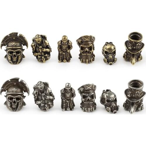 6PCS/LOT Mix Skull Brass Knife Beads Shield Umbrella Rope EDC Lanyard Cupronickel Knights White Paracord Bead