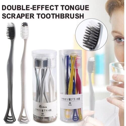 8PCS 2-in-1 Toothbrush& Tongue Scraper with Lid for Removing Teeth Stains Improving Bad Breath Oral Care Kit