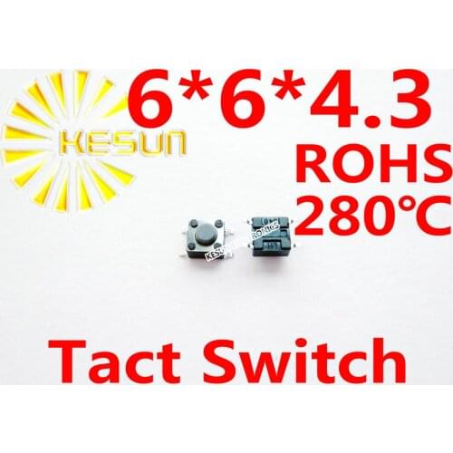 FREE SHIPPING 1000PCS 6X6X4.3 SMD Tactile Tact Mini Push Button Switch Micro Switch Momentary ROHS