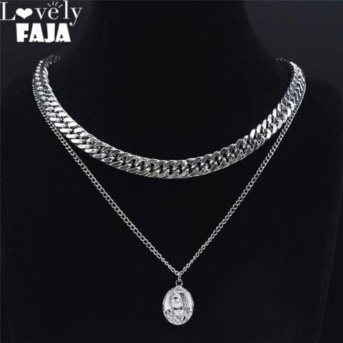 Blessed Virgin Mary Stainless Steel Chains Necklaces Silver Color Necklace Women Jewelry collar acero inoxidable NXS03