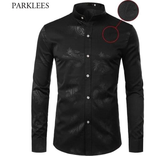 Black Floral Shirt Men Spring New Long Sleeve Paisley Mens Dress Shirts Casual Slim Fit Chemise Homme Camisa Masculina Plus Size