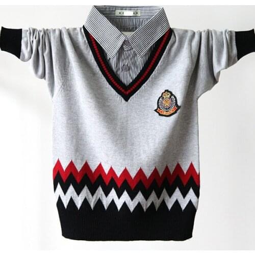 Childrens clothing boys sweater cotton stripe shirt collar 4-16 years old