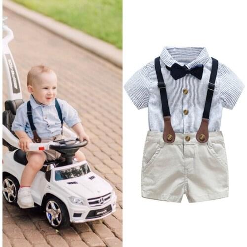 Baby Kids Summer Clothes Boys Gentleman Fashion Birthday Party Baptism Summer Boy Clothing T-Shirt+Belt Pants+Tie 3Pcs Outfits