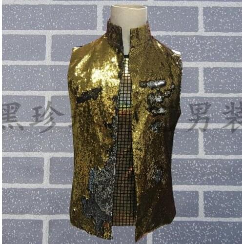 Personality fashion paillette vests mens colete masculino men vest equins clothing camiseta tirantes singer dance stage street