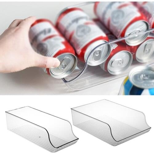 Refrigerator Storage Box Beer Can Drink Dispenser Holder Kitchen Freezer Cabinets Clear Plastic Food Pantry Organizer Rack Case