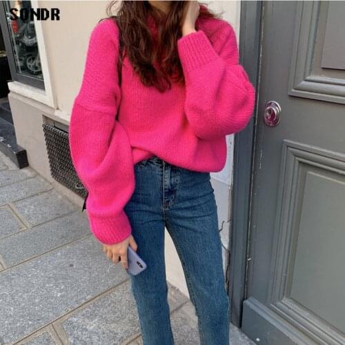 Korea Ladies Pullover Sweater 2020 Autumn Winter Sweet Loose Lazy Mohair Warm Sweater WomenS Long-Sleeved Knitted Sweater Top