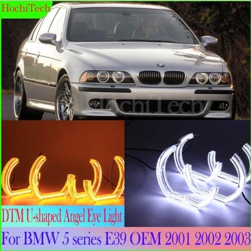 Crystal DTM U-shape LED Angel Eye White and Yellow Turn Signal Light for BMW 5 Series E39 OEM 2001- 2003 Headlight accessories