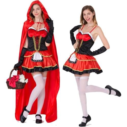 Little Red Riding Hood Costume for Women Fancy Adult Halloween Cosplay Fantasia Dress+Cloak