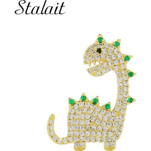 Cute Gold Rhinestone Animal Dinosaur Brooches Cartoon Personality Crystal Brooch Pin Clothing Accessories Factory Wholesale New