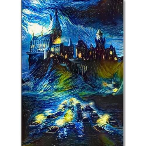 Van Gogh Starry Night DIY 5D Diamond Embroidery Harry Castle Cross Stitch Kit Abstract Painting Resin Diamond Painting Mosaic De