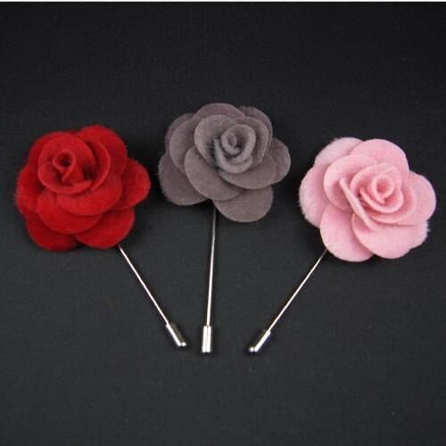 New men brooch flower lapel pin Velvet rose flowers pin 12 piece/lot wedding groomsman Stick pin free shipping