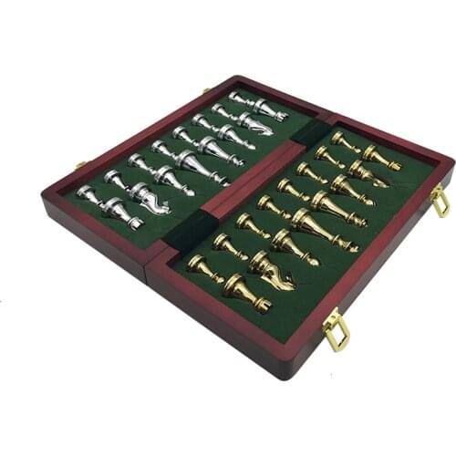New Wooden Folding Chessboard Retro Metal Alloy Chess Pieces Chess Game Set High Quality Chessboard Gift Entertainment Yernea