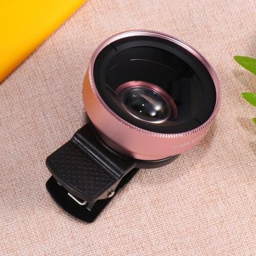 2 in 1 Phone Camera Lens Wide Angle Macro Lens Outer Mobile Phone Lens for Smartphone (Rose Gold)