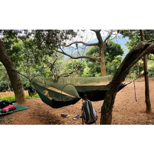 Single Double Adult Hammock Portable Outdoor Camping Hammock with Mosquito Net High Strength Parachute Fabric Hanging Bed
