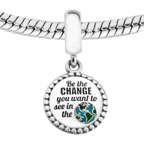 Fits For Pandora Beads Bracelets Be The Change Charms with Mixed Enamel 100% 925 Sterling-Silver-Jewelry Free Shipping