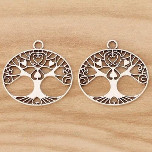 20 Pieces Tibetan Silver Filigree Tree Life Charms Pendants Double Sided for Jewellery Making Accessories