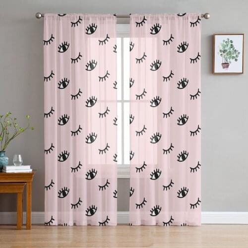 Eyelash Pink Cartoon Eye Tulle Curtains For Living Room Bedroom Transparent Tulle Curtains Window Drapes Sheer Curtain