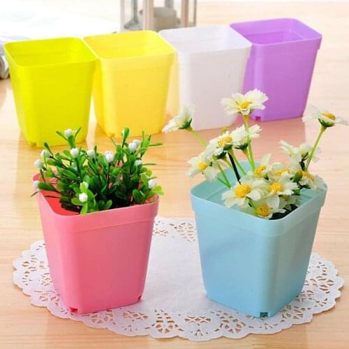 Garden Flower Pot Square Plastic Planter Plastic Square Pots for Succulent Plants Nursery Garden Desk Home Decor Candy Colors