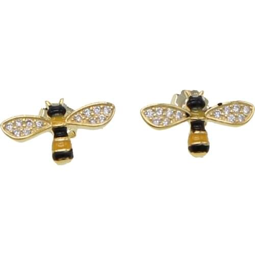 100% Real 925 Sterling Silver Cute Honeybee Animal Stud Earrings For Girls&Kids Micro Pave Cz Earrings Cartoon Jewelry Gift 2021