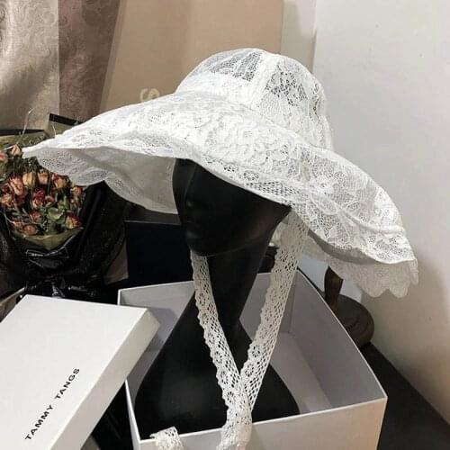 New Floppy Lace Hat Summer Big Wide Brim Sun Hat White Black Lace Kentucky Derby Church Party Wedding Hats Packable Beach Hat