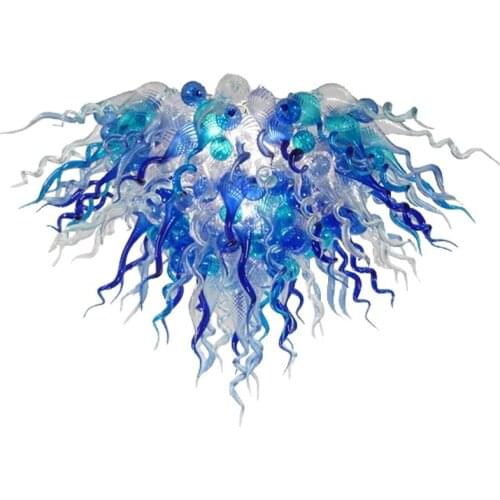 Blue Turquoise Glass Lustre Hanging Lamp Nordic LED Chandelier for Living Room Bedroom Kitchen Decor Lighting Fixtures 48 Inches