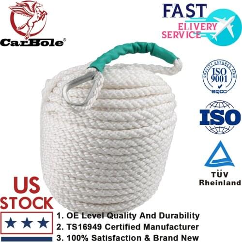 Carbole 1/2"x100' Twisted Three Strand Nylon Anchor Rope Boat Dock Line Thimble Breaking Strain Is 5850LB