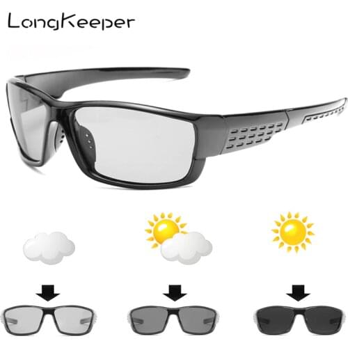 LongKeeper Polarized Photochromic Sunglasses Men Black UV400 Driving Chameleon Glasses Day Night Driver Goggles 1009/1020-BS