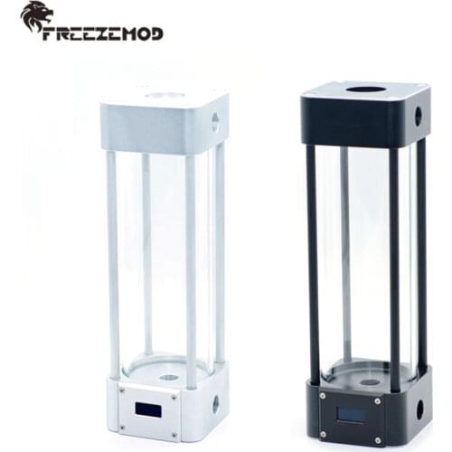 FREEZEMOD 165/215/265mm Length Square Glass Reservoir Cube Water Tank Temperature LCD Display Water Cooling MOD Watercooler