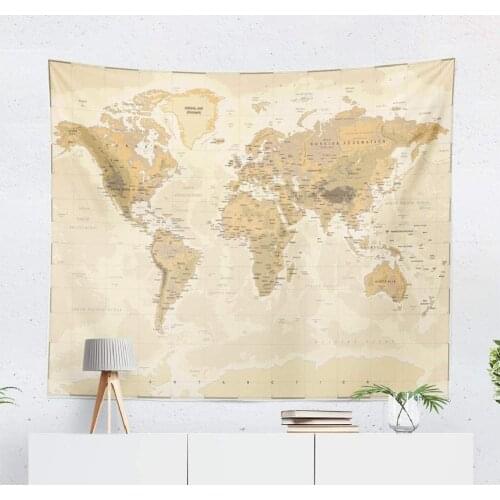 Unique Tapestries Map World Vintage Asia Europe South City Topography America Africa Japan Wall Decor