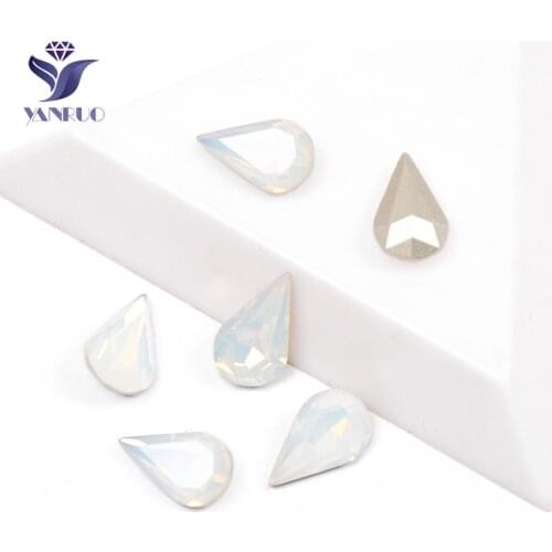 YANRUO 4300 Pear Drop White Opal Strass Crystal Diamonds Craft Studs For Rhinestones Sewing Needlework Glass Jewelry Decoration