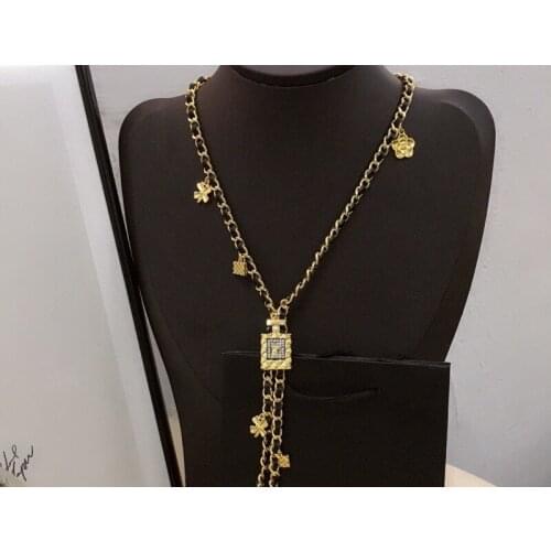 Fashion Jewelry For Women vintage long real leather perfume sweater chain flower famous Brand Letter Name necklace