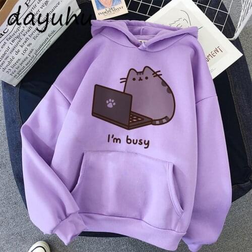 Cat Hoodie Women Fashion Cartoon Korean Harajuku Female Style Kawaii 90s Clothes Hood Y2k Sweatshirt Oversized Cat Clothes
