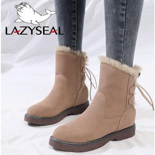 LazySeal Platform Winter Women Boots Thick Plush Height Increasing Cross-tie Female Classic Snow Boots Bottom Warm Shoes Women