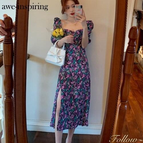 Awe-inspiring Vintage Flower Summer Dress Korean Chic Elegant Square Neck Puff Sleeve Boho Long Maxi Dress Vestidos Ropa Mujer