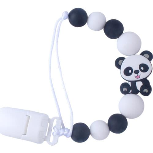 1Pcs New Baby Chew Toy Silicone Pacifier Anti-chain Clip Training Baby Teether Panda Car Chew Toys Beaded Pacifier Clip Best Gif