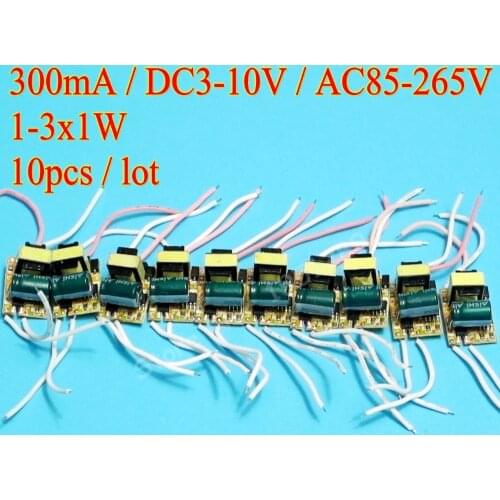 10pcs/lot 300mA 1-3x1W 3x1W isolated Led Driver 1W 2W 3W Power Supply AC 85V-265V 110V 220V DC 3V - 10V