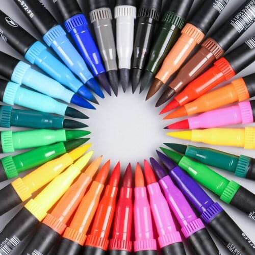 12/24 Colors Dual Tip Brush Pen Highlighter Bold Fine Liner Calligraphy Drawing Painting School Kids Gift Art Supplies H6855