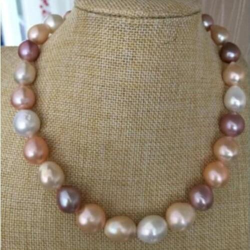 13-14mm south sea baroque gold pink purple multicolor pearl necklace 18inch 925silver