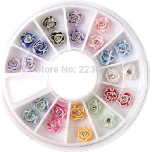 New 24 Pcs Ceramics Flower Rhinestones For Nail Art Decorations + Wheel
