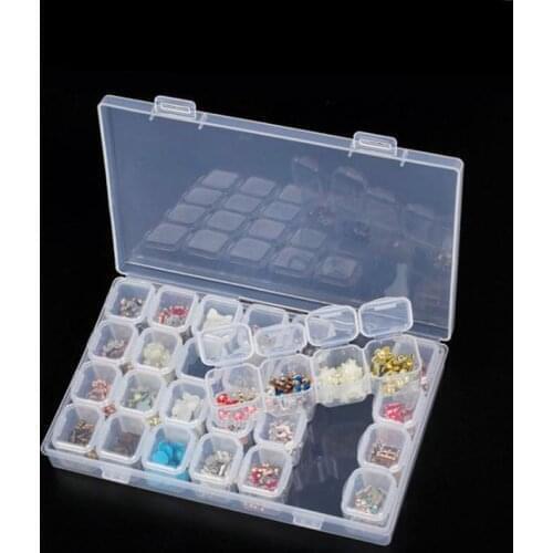 28 Slots Clear Plastic Empty Nail Art Decoration Storage Case Box Nail Glitter Rhinestone Beads Accessories Container Nail Tool
