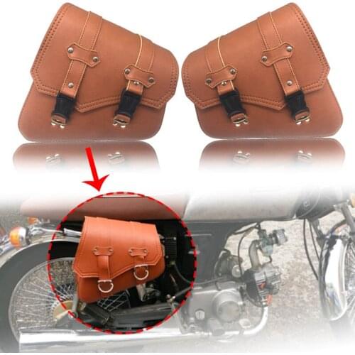 2x Universal Motorcycle Saddle bags Cruiser Side Storage Tool Pouches For Harley Sportster XL883 XL1200 Brown