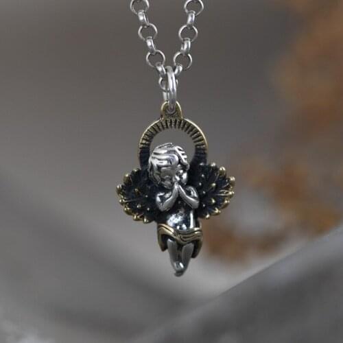 925 Sterling Silver Angel Pendant for Necklack Jewelry Finding Accessories Vintage Necklace Pendants Jewelry Wholesale Jewelry