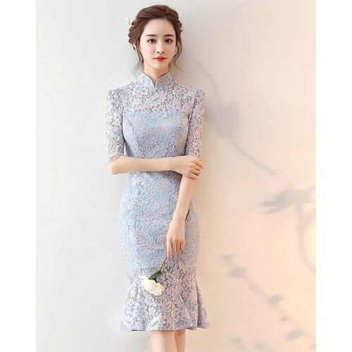Free shipping light blue chinese style sweat lady girl women princess bridesmaid banquet party party dress gown