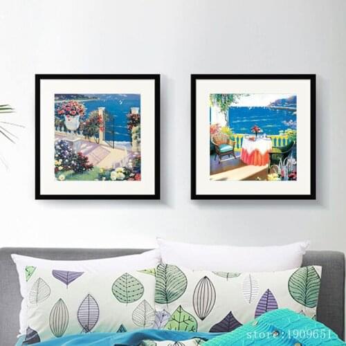 No frame mediterranean sea flower landscape canvas printings oil painting printed on cotton home wall art decoration pictures