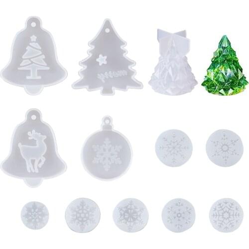 12pcs Pendant Silicone Molds Christmas Tree Bell Snowflake Elk Epoxy Resin Casting Moulds For DIY Jewelry Making Accessories
