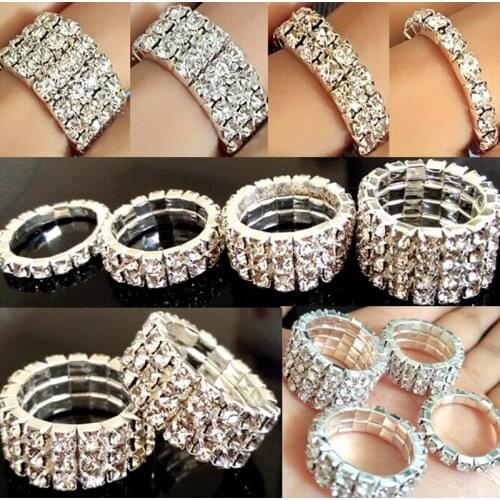 48PCS Top Mix of 1/2/3/4 Rows Womens Crystal Zircon Wedding Engagement Charm Rings Flexible Soft CZ Elegant Bridal Rings